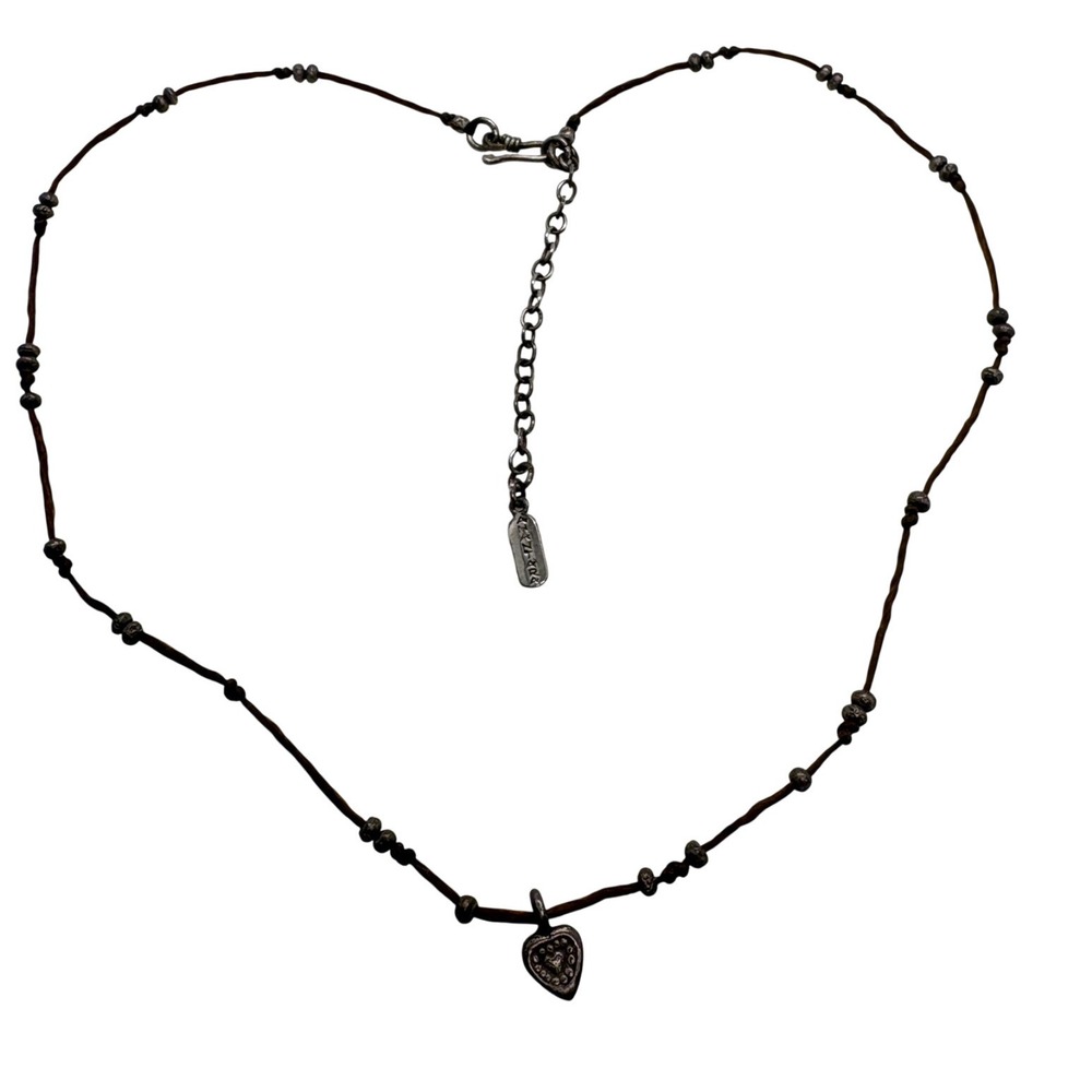 Anantara Vintage Sterling Silver Heart Pendant Brown Cord Beaded Necklace 925